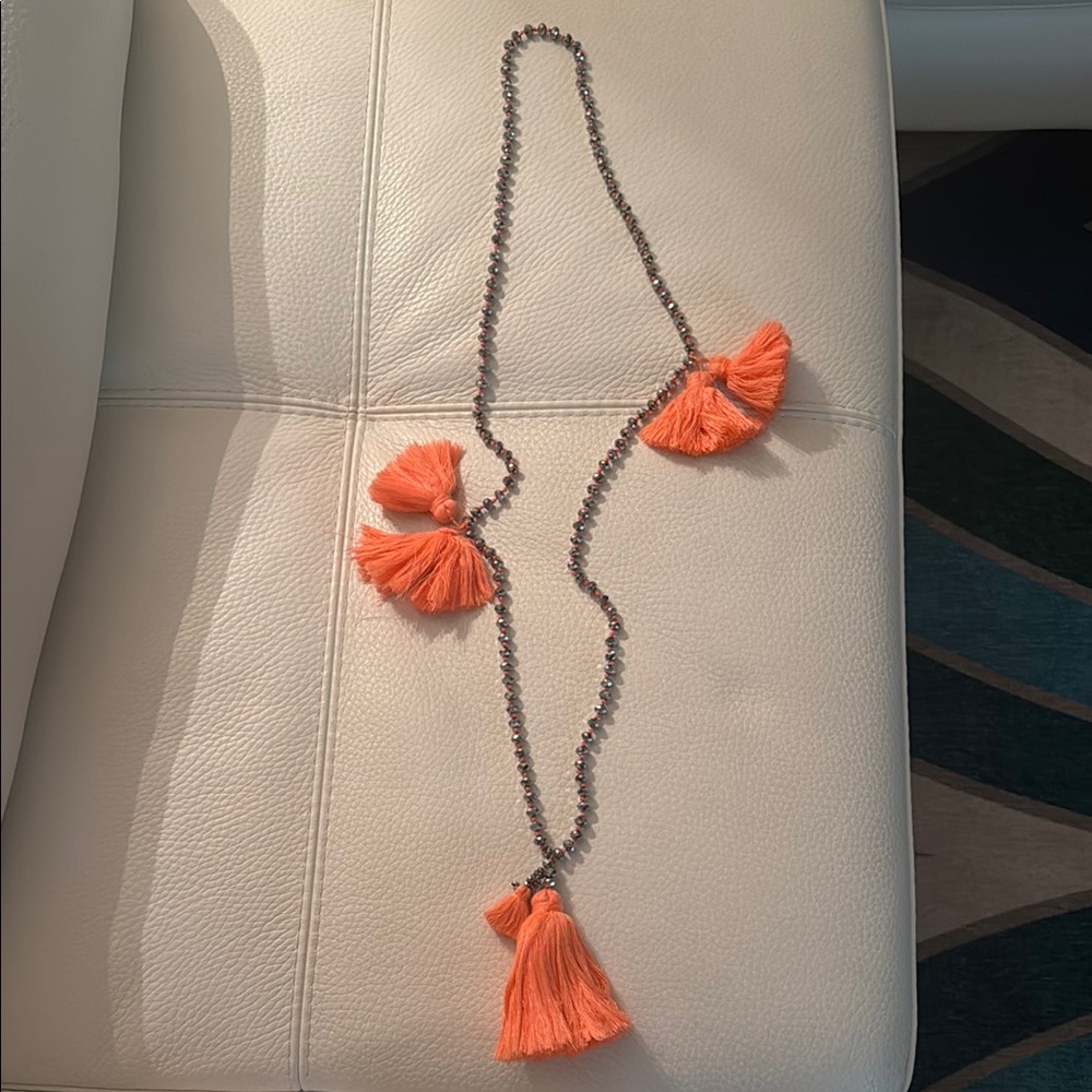 Orange Tassel Beaded Necklace